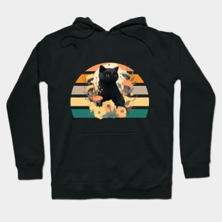 Black cat with flowers Hoodie